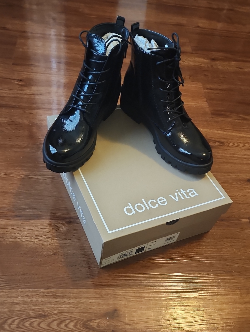 Dolce Vita Black Patent Lace-Up Combat Boots